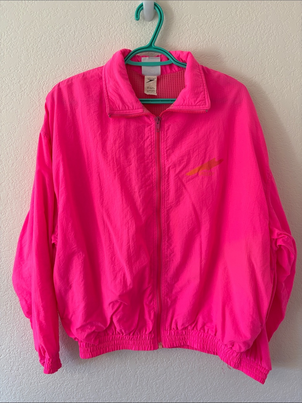Vintage Made in USA Speedo Hot Pink Full-Zip Bomber wind jacket